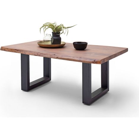 Table basse en acacia brun et acier anthracite avec pietement en U (1/4)