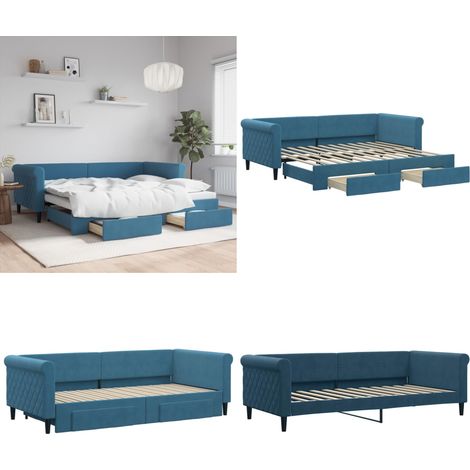 vidaXL Tagesbett Ausziehbar mit Schubladen Blau 90x200 cm Samt (1/5)