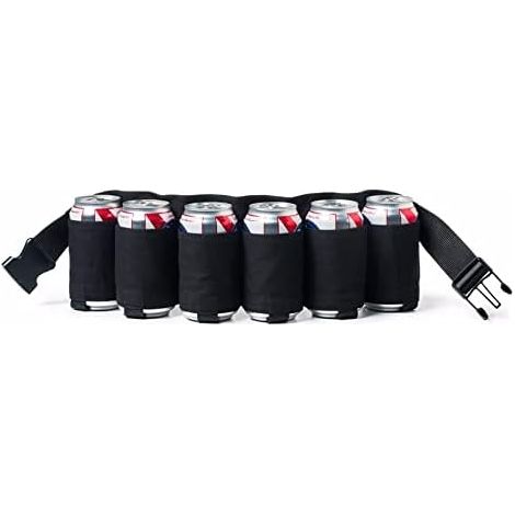 Ceinture Porte, Canettes Portable Réglable pour 6 Boissons (Bière/Soda) - Idéale pour Camping, Randonnée et Fêtes en Plein Air - Noir (1/5)