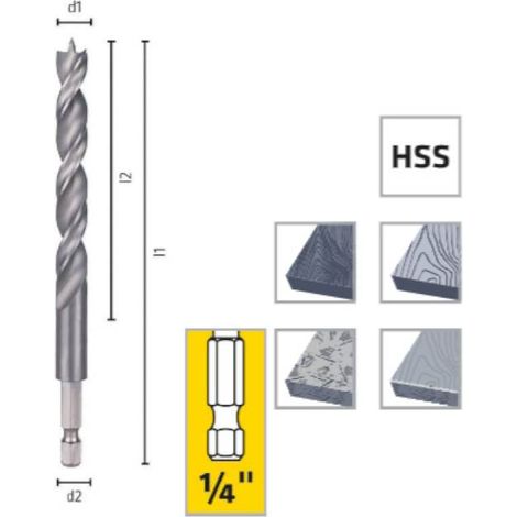 Foret Bois Haute Performance Résistant aux Chocs IMPULZOR - Bois D. 8 x Lt. 117 x Lu. 75 x Q. 6.35 mm x Z2 - Diamwood