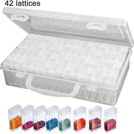 Boîte transparente à 42 compartiments pour peinture diamant faite main, boîte de rangement en verre pour perles de riz, boîte pour accessoires de nail art (1/4)