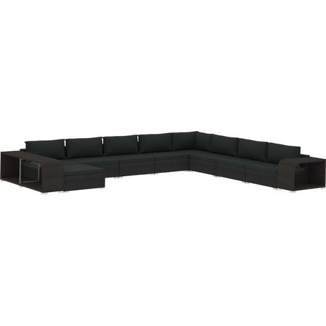Set muebles de jardín 11 piezas con cojines ratán sintético negro vidaXL (1/5)