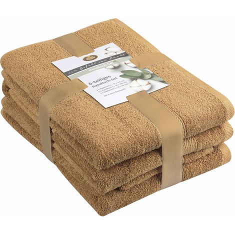 Set Serviette Éponge, 2 Serviettes (50 x 100 cm), 2 Serviettes de douche (70 x 140 cm) et 2 serviettes pour invités (30 x 50 cm), 100% Coton, 480 g/m² - Sable (1/5)