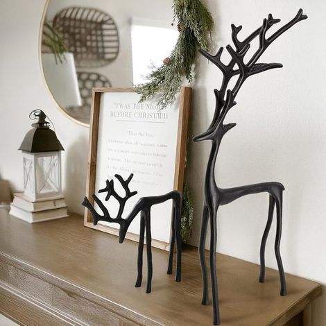 Décoration de Noël - Décoration de table - Décoration intérieure - Statue de renne - Design noir moderne - Matériau durable - Ensemble complet - Facile à nettoyer (1/5)