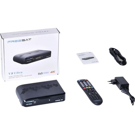 Receptor de satélite, 4K Ultra HD, compatible con DVB-S2X/S2/S, FREESAT V8 Ultra, enchufe europeo. (1/2)