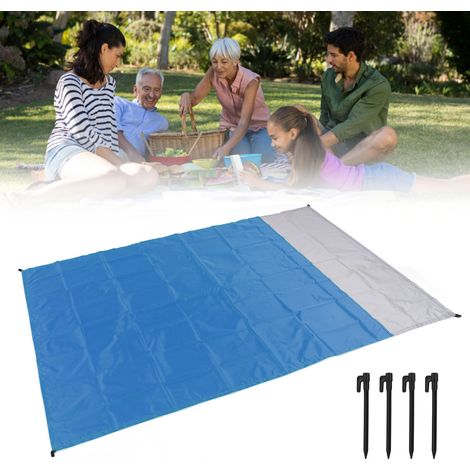 Tapis de plage polyester waterproof folding pour camping outdoor picnic 200x140cm blue gray avec 4 nails windproof sand mat facile à laver portable (1/5)