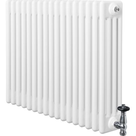 Radiador Horizontal 4 Columnas Blanco 600x785 mm con Válvulas Termostáticas – Radiador Tradicional de Acero, 756W, Calefacción Eficiente Incluye Soportes, Kit y Cepillo – Garantía 15 Años