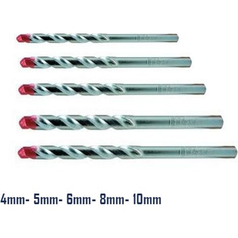 TrAdE Shop Traesio - Set 5 Punte Punta Trapano A Spirale Per Muro E Metallo Rosso 4-5-6-8-10 Mm Foro -