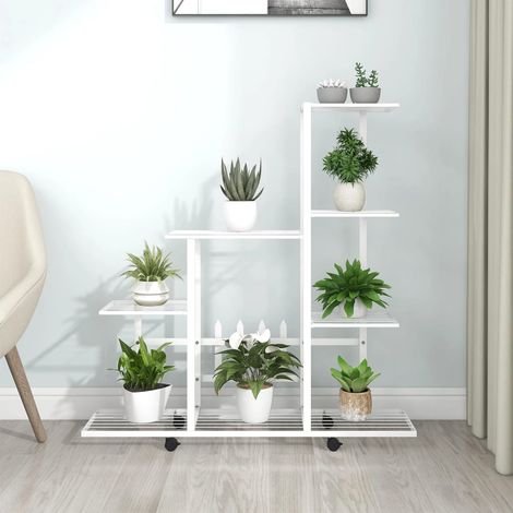 Vidaxl – Support à plantes sur roues 94,5x25x92,5 cm – Métal blanc – 4 roulettes pour mobilité – Etagère à plantes robuste