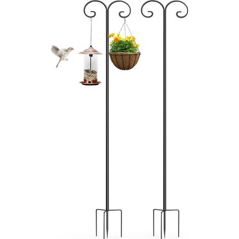 Unho – Crochets de berger réglables en hauteur 240 cm – 2 pièces – Support jusqu'à 5 kg – Métal noir pour lanternes et décorations extérieures (1/5)