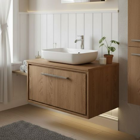 Hudson Reed Lille Wall Hung 1-Drawer Vanity Unit with Worktop 800mm Wide - Antique Oak (1/4)