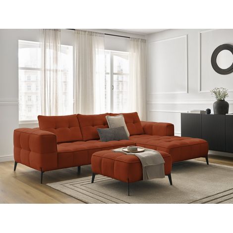 BOBOCHIC - Canapé d'angle fixe ANIS tissu texturé avec pouf Angle droit Orange (1/5)
