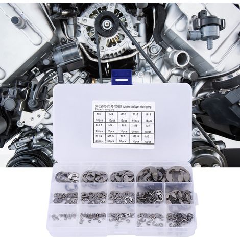 Kit de 300 circlips en acier inoxydable de type E, assortiment de circlips M1.2 à M15 (1/5)