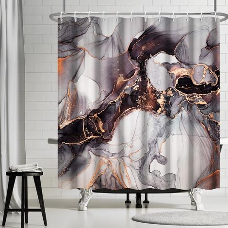 152x183cm Rideau de Douche en marbre Gris Marron avec Rideau de Bain de Luxe doré Texture d'encre de Luxe Rideaux de Douche ombrés Rideau de Baignoire étanche pour décor de Salle de Bain (1/5)