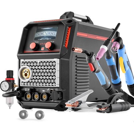 Poste à Souder 5 en 1 Combiné CUT/TIG/Gas MIG/Flux MIG/MMA Découpeur Plasma sans Contact 50 A Machine Soudage Synergique 200 A Poste Soudage MIG Pulsé Aluminium 220 V Compatible Pistolet Bobine (1/5)