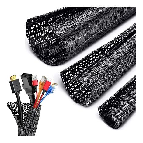 Computer Cable Sleeve 3 Meter Φ13-14mm Flexible Adjustable, Cable Tidy Cable Management Split Braided PET Storage, Cable Cover Protection for Car/TV/Computer Cables, Organizer (1/5)