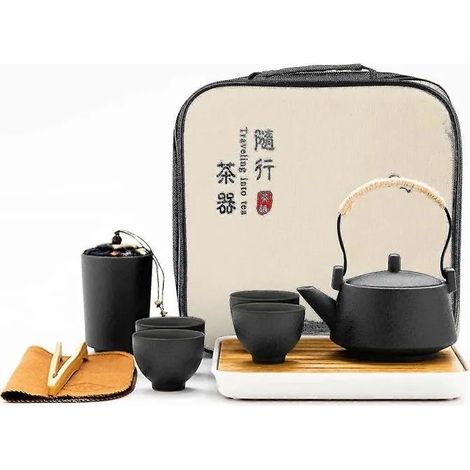 Service à thé portable Kung Fu - Set Kung Fu chinois en céramique avec bol couvert,idéal pour les voyages ou la maison (1/5)