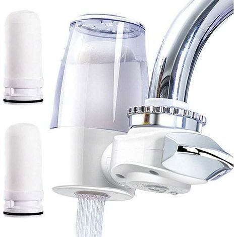 Leitungswasserfilter, Küchenwasserhahnfilter, Anti-Kalk-Wasserhahnfilter, Reinstwasser der Klasse 8, mit 2 Filterelementen, transparentem Gehäuse, geeignet für die meisten Wasserhahnarten (1/4)