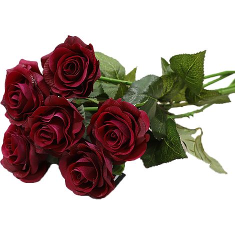 Bouquet De Fleurs Artificielles En Tissu Rouge Vin Pour Décoration Maison Et Fête - 1 Pièce (1/2)