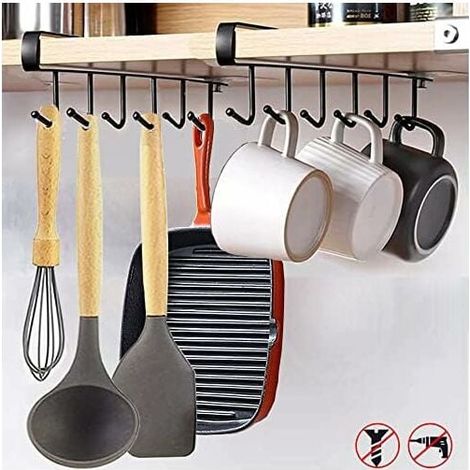 Crochet de Suspension Sous Placard - Crochets Adhésifs Métalliques pour Tasses, Ustensiles de Cuisine, Ceintures, Écharpes - Charge Max 3 kg - Épaisseur Placard 1 à 2,2 cm - Lot de 2 (1/5)