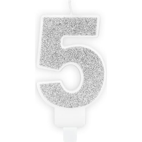 Kerze Nummer „5“ Silberglitzer (1/2)