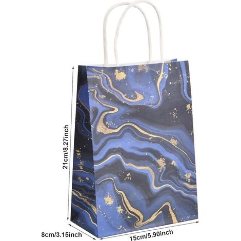 20 sacchetti regalo di carta, sacchetti regalo con manici, sacchetti di carta per feste, sacchetti per caramelle, sacchetti regalo effetto marmo per compleanni, matrimoni e confezioni regalo (blu) (1/5)