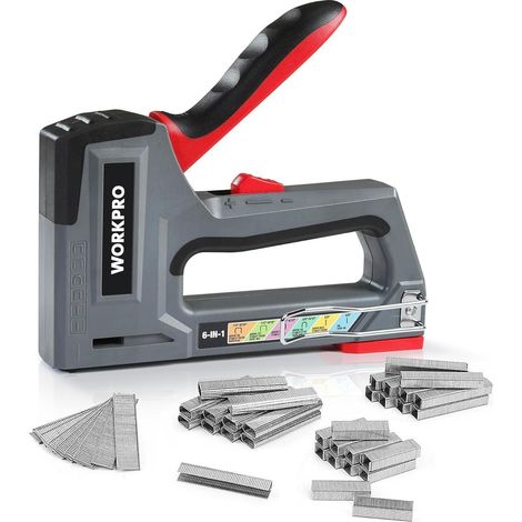 WORKPRO Handtacker Set Heavy Duty 6-in-1 Werkzeugtacker 4000 Klammern Nägel T20 (1/5)