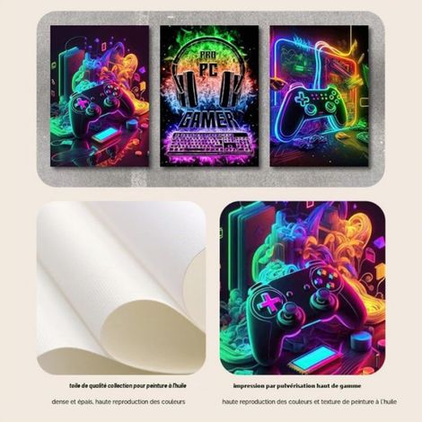 3 Estampes D'art Mural Poster Gaming Affiche de Jeu Lumineuse au Néon Cool Affiche Decoration Murale, 30x40 cm Sans Cadre (1/5)
