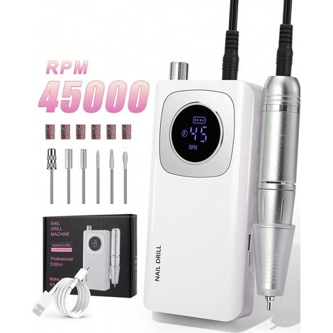 Perceuse à ongles électrique portable 45000 tr/min, rechargeable, pour retrait de gel et ongles acryliques, polissage pour art des ongles, outil de salon. (1/4)