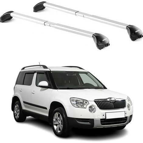 OMAC Barres de toit transversales certifiées TÜV pour Skoda Yeti 2009-2017 – Verrouillables (4 antivols) – Charge max 100 kg – Sangle inox + protection caoutchouc Argent (1/4)