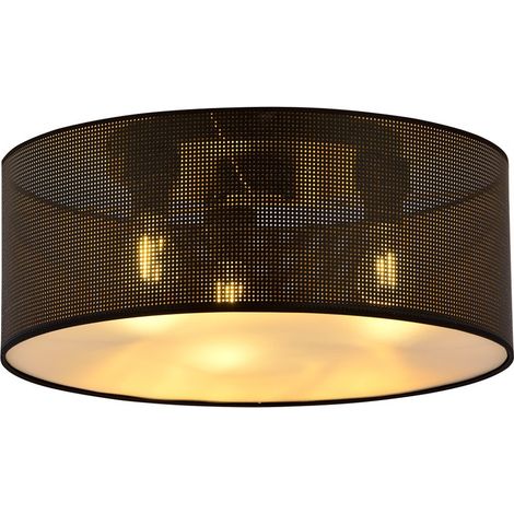Lampada a Soffitto Aston, Acciaio verniciato a polvere, Tessuto, Nero, Oro, 50x20x50 cm