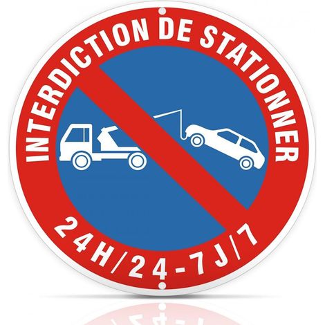Panneau Interdiction De Stationner Aluminium 20 X 20cm, 24h/24 7J/7 Enseigne MéTallique RéFléChissante Imperméable Rond (1/5)