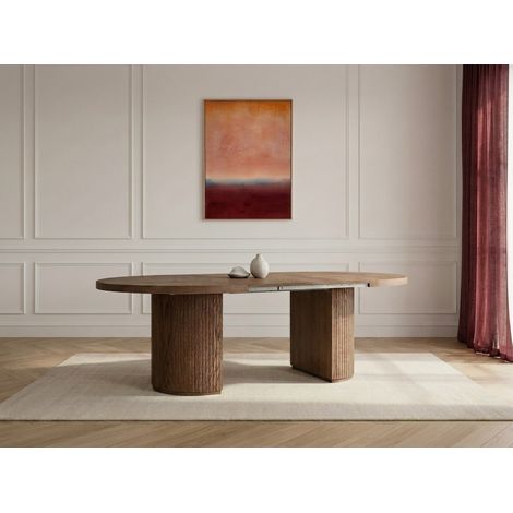 BOBOCHIC - Table à manger ronde extensible 120 à 204 cm PRADO placage chêne massif avec rangements Marron foncé (1/5)