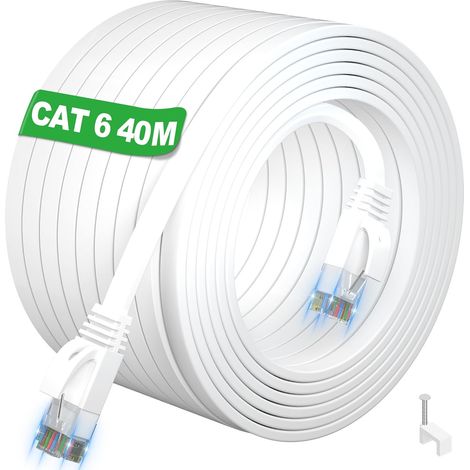 Cable Ethernet 40m, RJ45 Câble Réseau 40m Cat 6 Blanc Long Haut Débit (1/5)