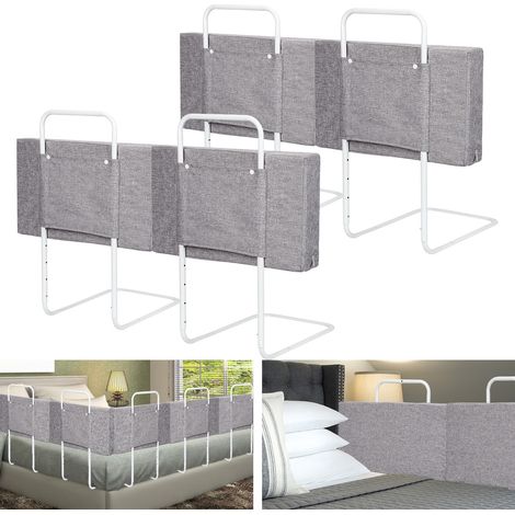 Jiubiaz Set da 4 sponda letto bambini 50 cm, protezione anticaduta regolabile, lino (1/5)