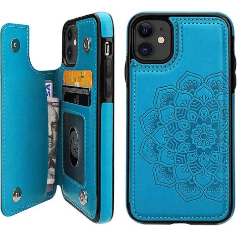 Étui portefeuille pour iPhone 11 avec porte-cartes, Vaburs, motif mandala floral en relief, cuir PU premium, double fermeture magnétique, rabat antichoc, protection C (1/5)