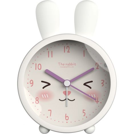 Réveil enfant JUSTUP avec motif animal mignon chien/chat, silencieux, sans tic-tac, en silicone, veilleuse, idéal pour les voyages --- Lapin blanc (1/5)