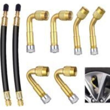 Lot de 8 Rallonge Extension Valve Pneu, Extension Valve Pneu Coudées à 45° 90° 135° et 2 Tubes Caoutchouc Flexible 180mm Adaptateurs de Valve en Laiton et Caoutchouc, pour Voiture Moto Vélo Camion (1/5)