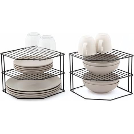 Range-Assiettes à 3 Niveaux - Lot de 2 organisateurs de Placard de Cuisine - Noir (1/5)