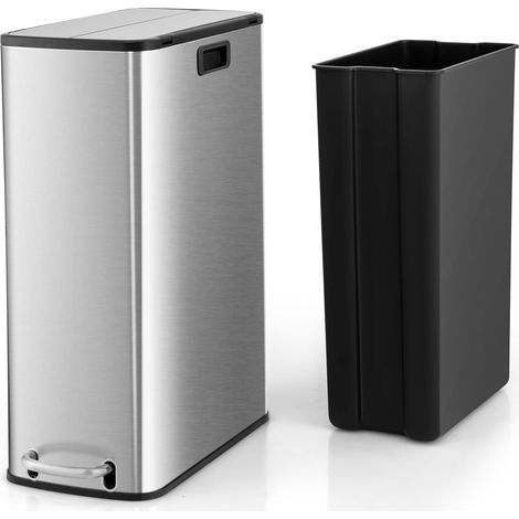 Costway – Poubelle à pédale 46L en acier inox – Fermeture douce – Couvercle à ailes scellé – Seau intérieur amovible – Design gain de place (1/5)