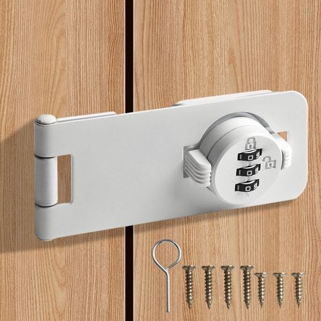 Serrure à combinaison à 3 chiffres avec mot de passe, loquet sans clé, serrure à chaîne pour porte intérieure, serrure à combinaison pour armoire de sécurité domestique (blanc) (1/5)