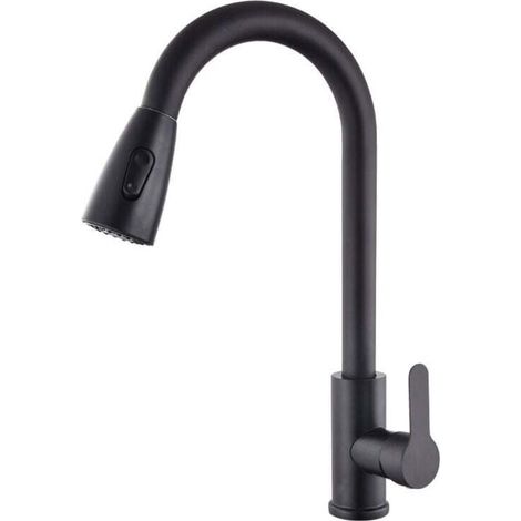 Grifo de cocina de acero inoxidable negro, extensible, giratorio, para agua fría y caliente, telescópico. (1/5)