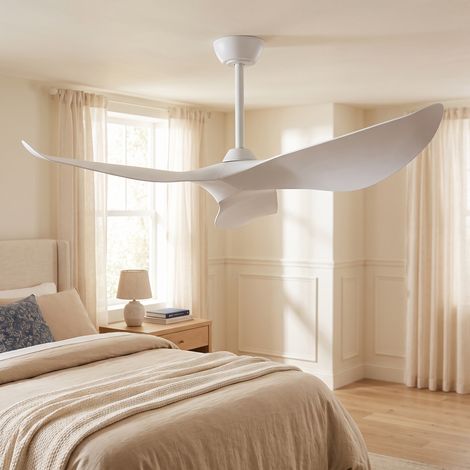 Ventilatore da soffitto senza luce 96 cm con telecomando e motore DC reversibile, 6 velocità, pale in ABS, stile moderno, Bianco opaco (1/5)