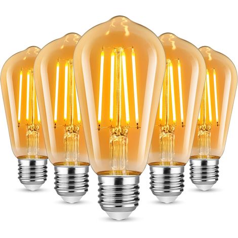 Vintage Bulbs, Edison Bulbs 4W (entspricht 40W) LED Glühlampe, Amber Glow, ST64 E27 360° Weitwinkel Licht Retro Antik Stil Lampe 6er Pack [Energieklasse A+++] [Energieklasse A++] (1/5)