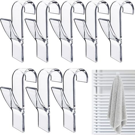 8 Pcs Crochet Radiateur Rond, Crochet à serviettes Blanc, Crochet Serviette Salle De Bain, Crochet Radiateur Seche Serviette, Patere Seche Serviette,Tous Les Radiateurs Standards (Transparente) (1/5)
