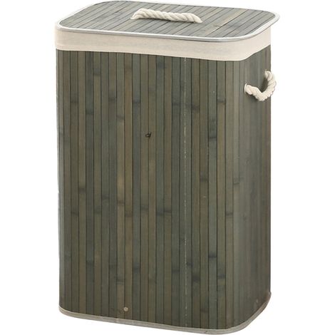 Panier à linge pliable en bambou, seau de rangement de grande capacité pour vêtements sales, pour la maison, carré gris 1.7 (1/5)