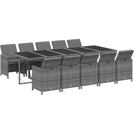 Ensemble à manger de jardin coussins 11 pcs Résine tressée Gris vidaXL