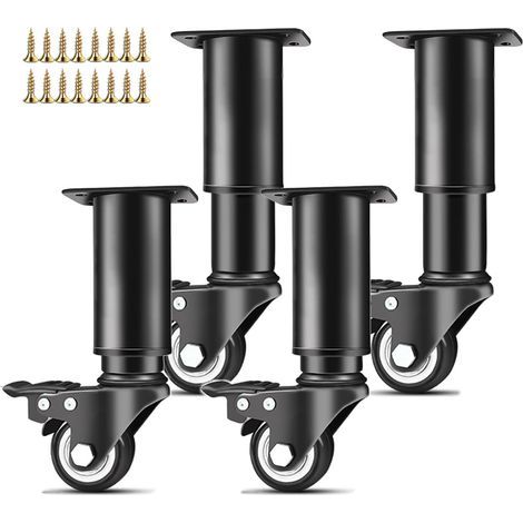 4-teiliges Möbelbein, höhenverstellbare Möbelbeine, mit Lenkrollen, höhenverstellbar, mit Bremsen, für Sofa, Bett, Kleiderschrank, Tisch, Möbel (14–16 cm) (1/5)