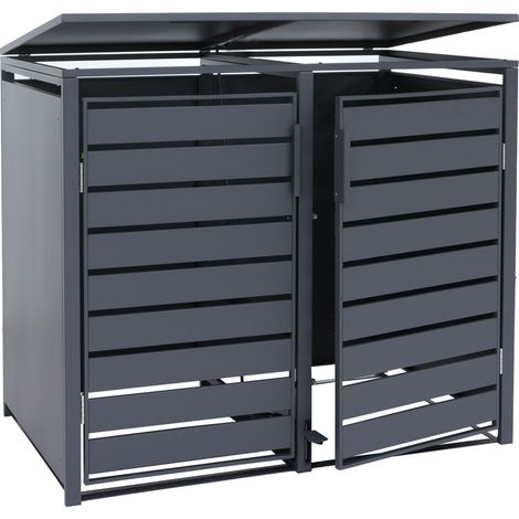 2er-Mülltonnenverkleidung HHG-579, Mülltonnenbox Mülltonnenhaus, Deckel Fußpedal Metall 116x132x89cm 53kg anthrazit (1/5)
