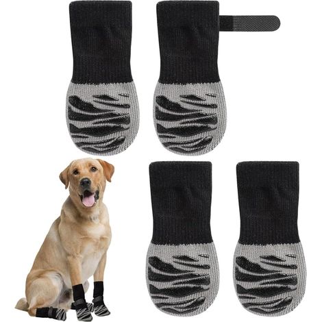 Chaussettes Antidérapantes pour Chien, Protection Coussinet Chien, Chaussure Chien, Réglables Chaussettes Chien avec Adhérence, Pour Grands chiens (4 Pièces, Noir, L) (1/5)